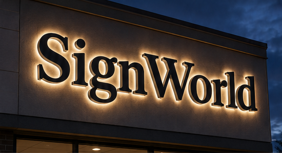 SignWorld halo-lit letters glowing on a storefront