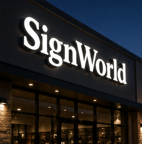 SignWorld channel letters lit above a storefront