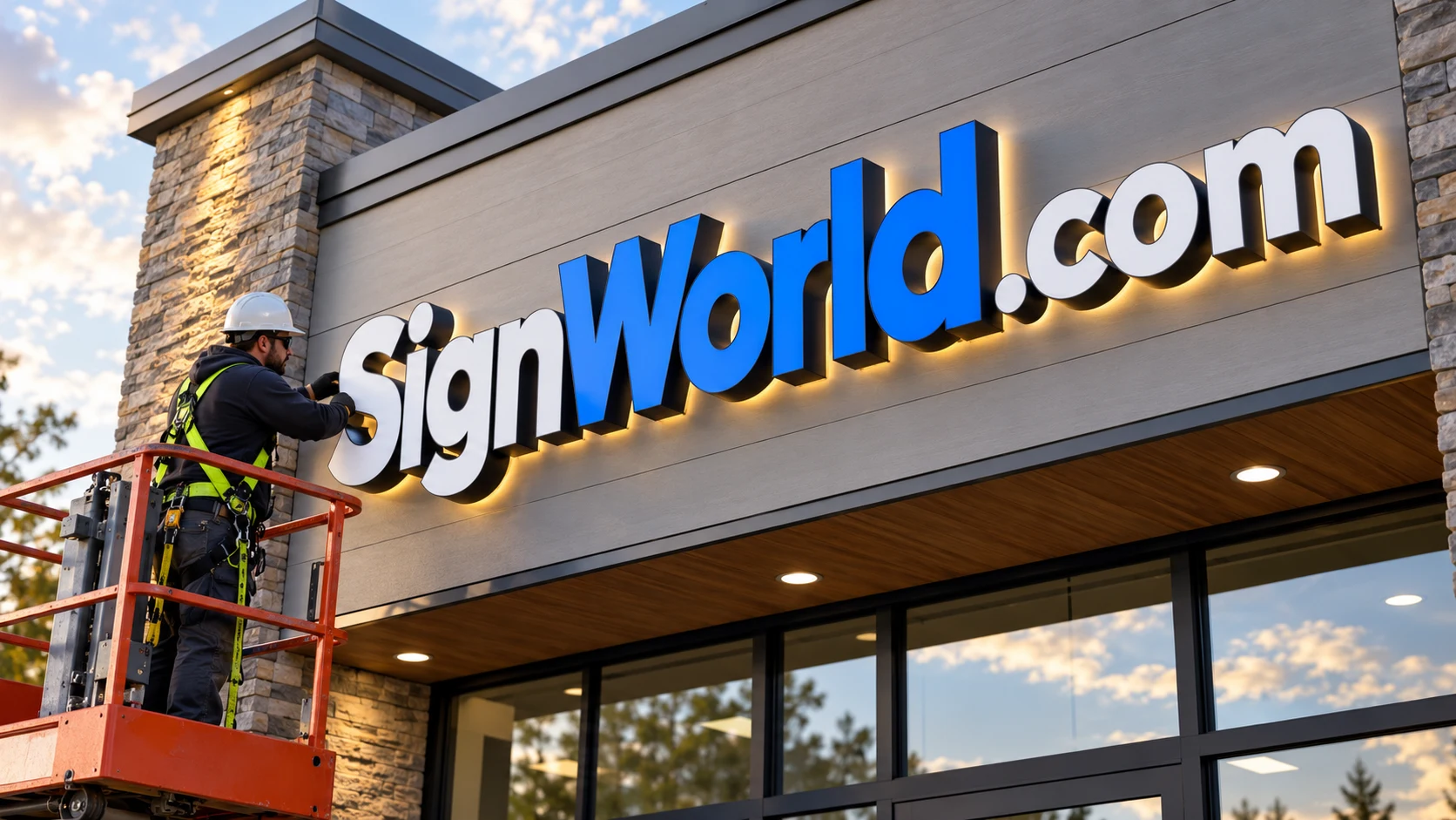 Commercial signage setting illustrating a national sign brand
